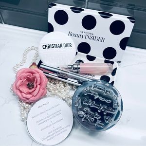 COLLECTIBLE ACRYLIC BLACK INK STAMP SET & TRINKET JEWELRY TRAY 2 pcs set